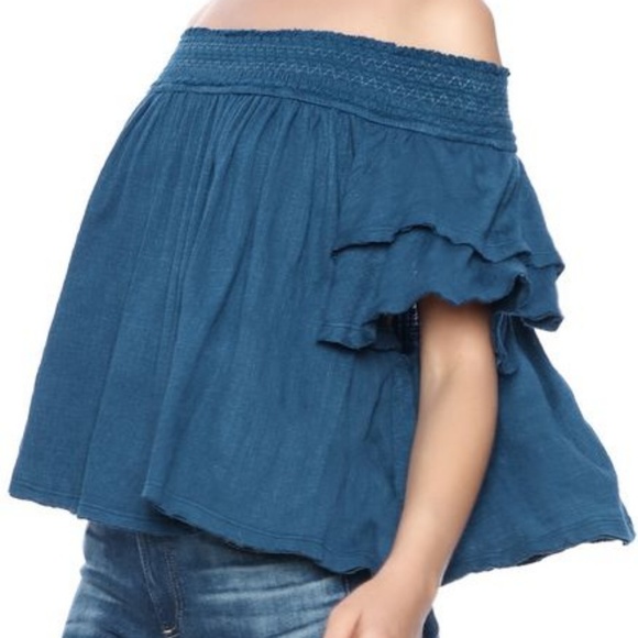 Free people raw hem malibu off shoulder boho top L - Picture 5 of 8